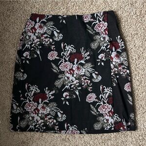 W J Jill Black Floral Rose Red Faux Wrap Knit Skirt Size S |B26